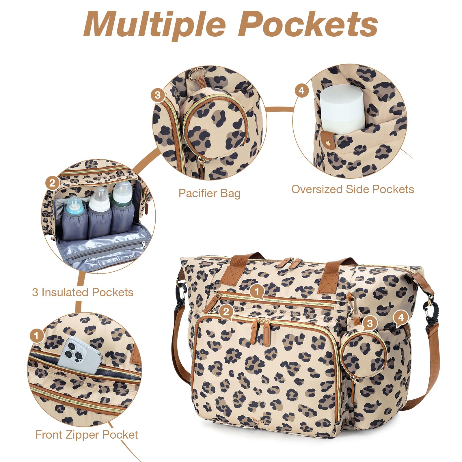 Tonyeee diaper bag tote wet wipes pocket for quick access.