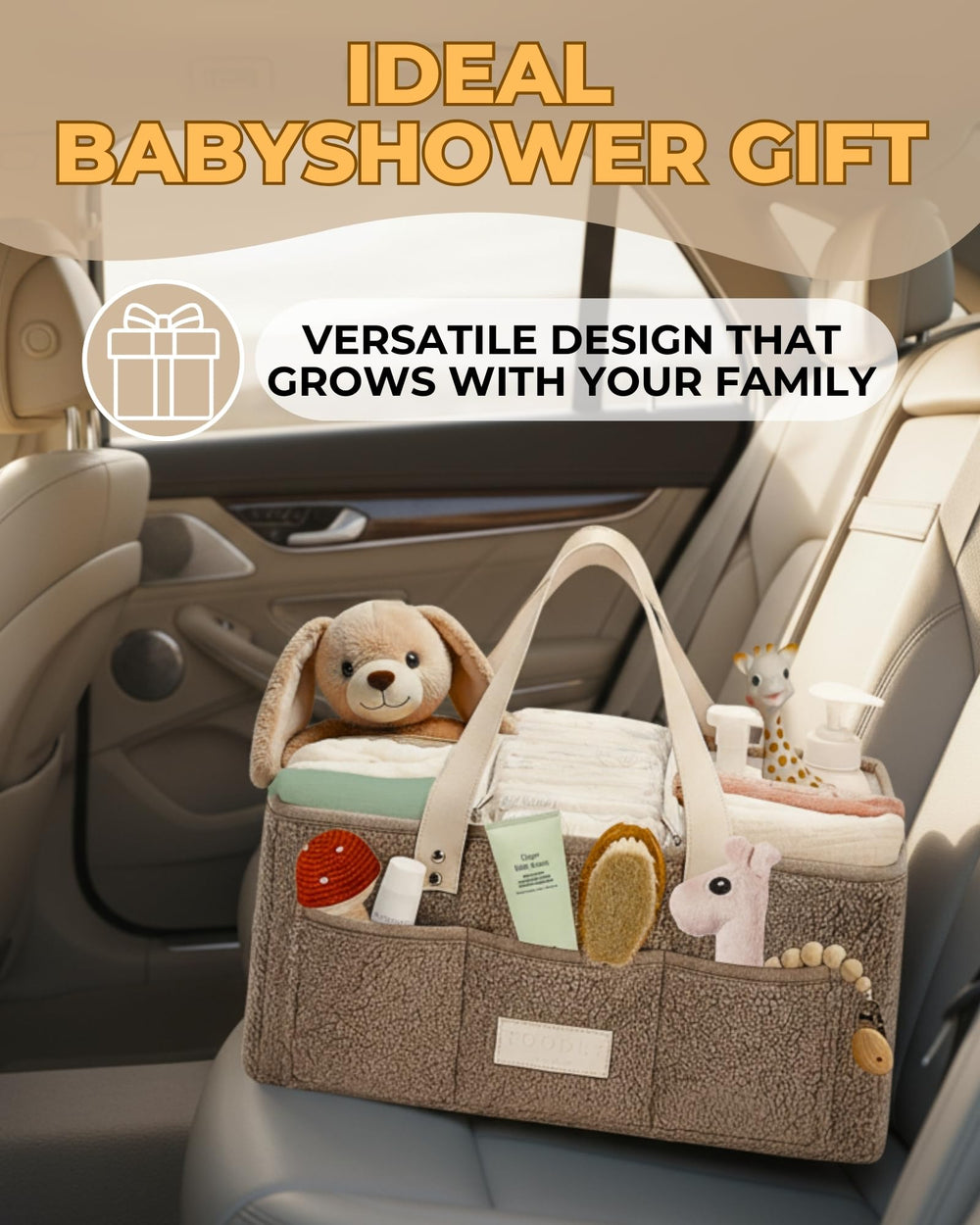Toodly Baby Diaper Caddy gender-neutral teddy fleece design fits any nursery
