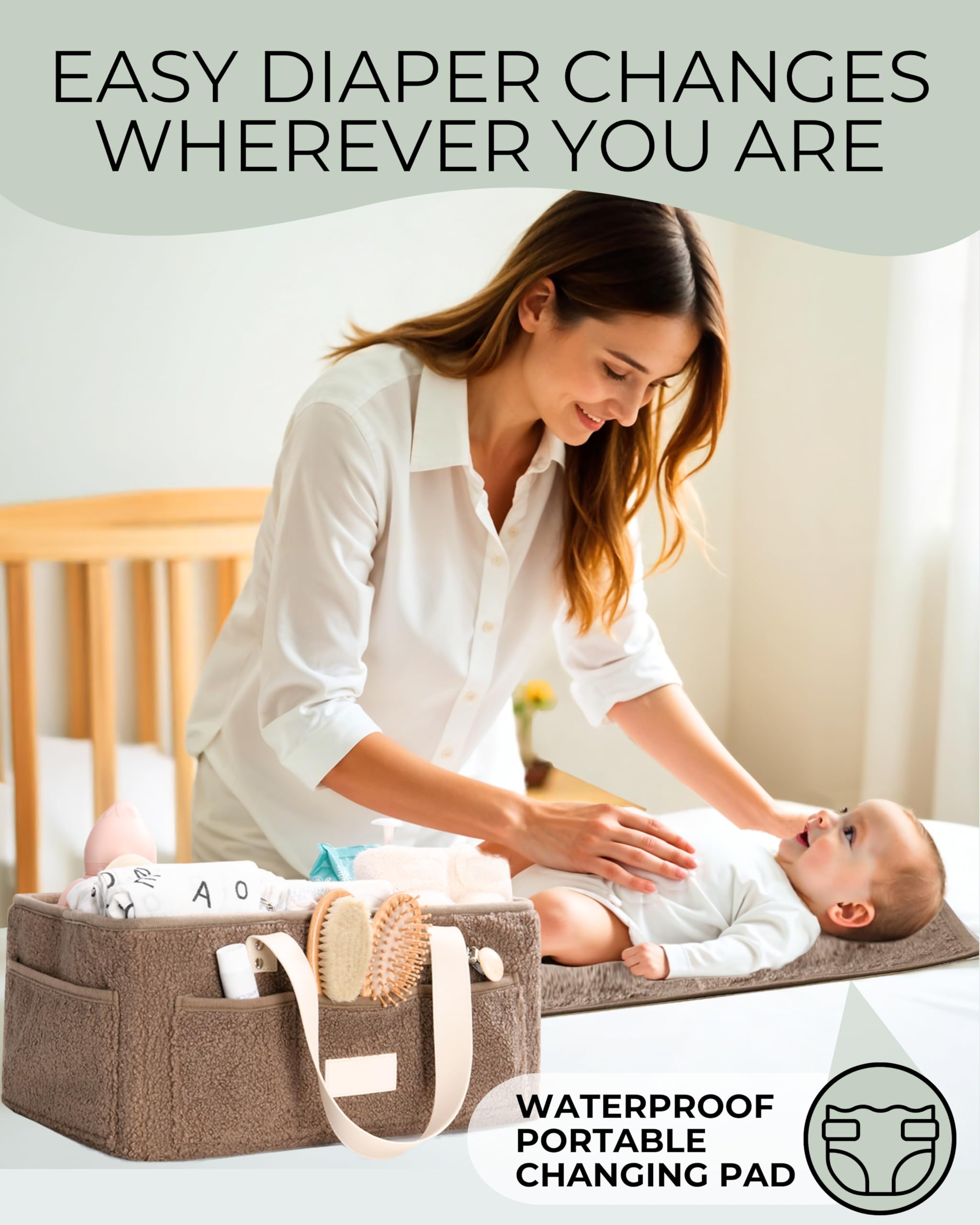 Toodly diaper caddy with heart burp cloth for quick cleanups