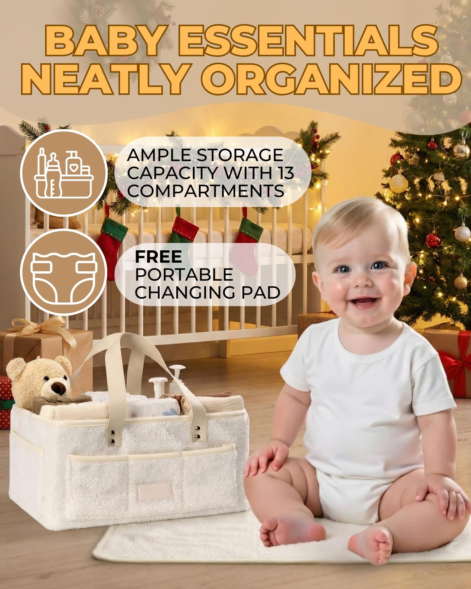 Toodly Baby Diaper Caddy Organizer ideal on changing tables or countertops