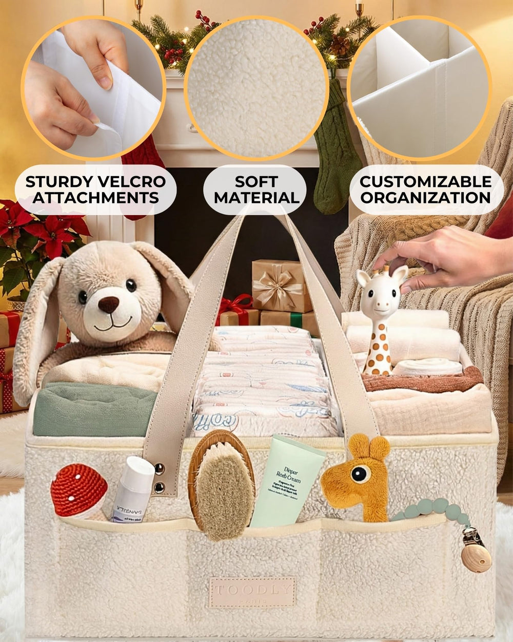 Toodly Baby Diaper Caddy Organizer outer pocket keeps small items within reach