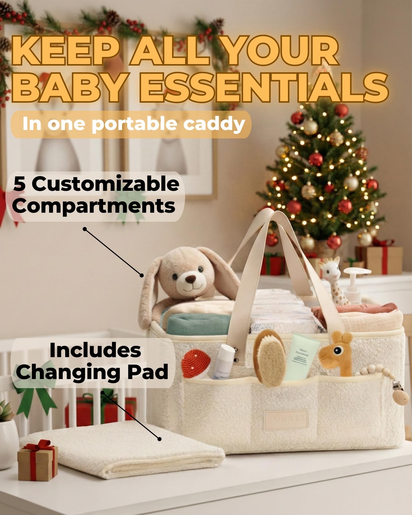 Toodly Baby Diaper Caddy Organizer teddy fleece soft material adds cozy nursery style