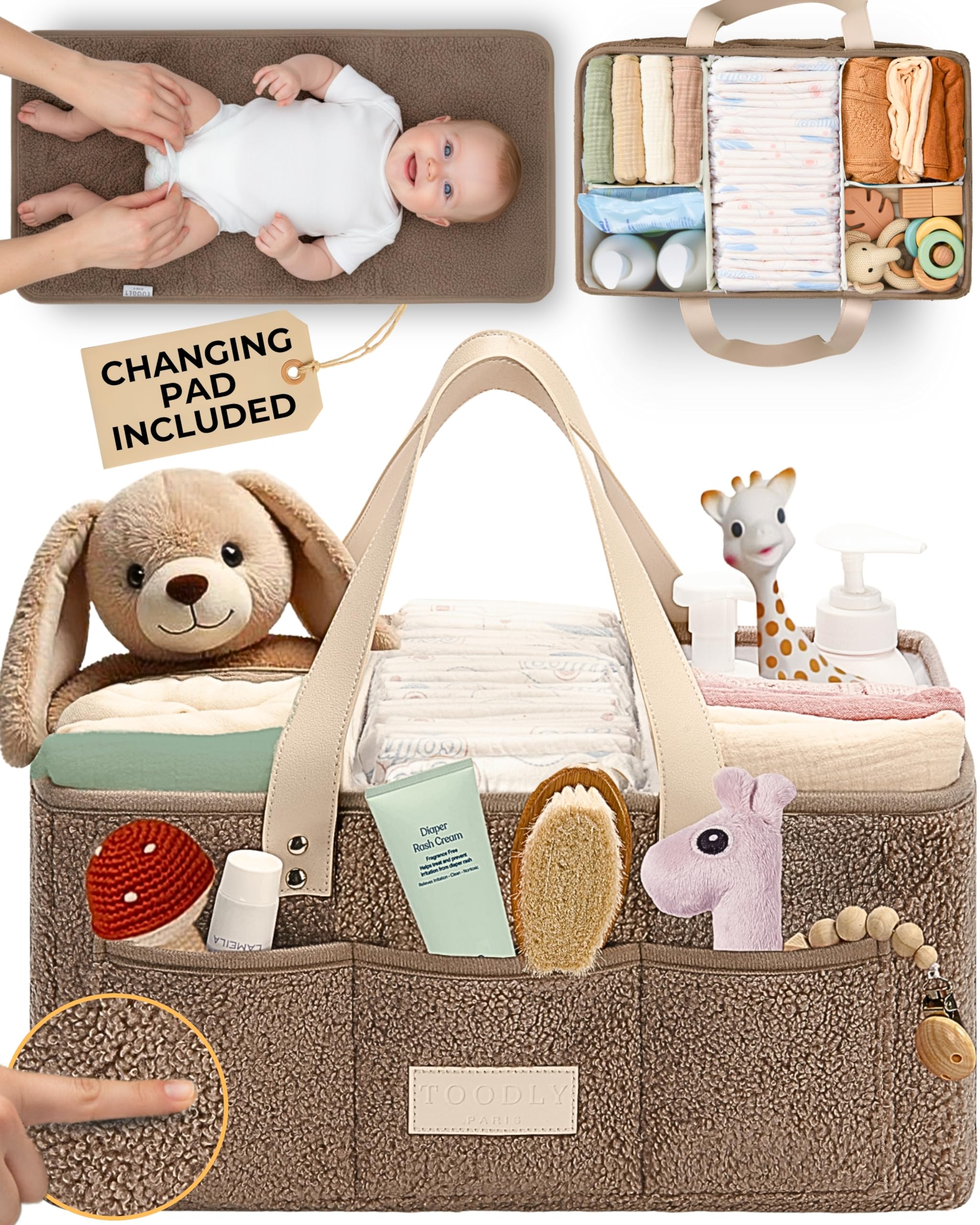 Toodly Baby Diaper Caddy with portable changing pad for on-the-go diaper changes