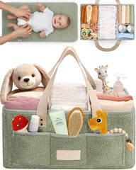 Toodly diaper caddy organizer with foldable-changing-pad for portable changes