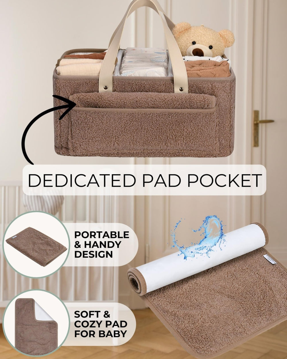 Toodly diaper caddy outer pocket adds extra storage for small items