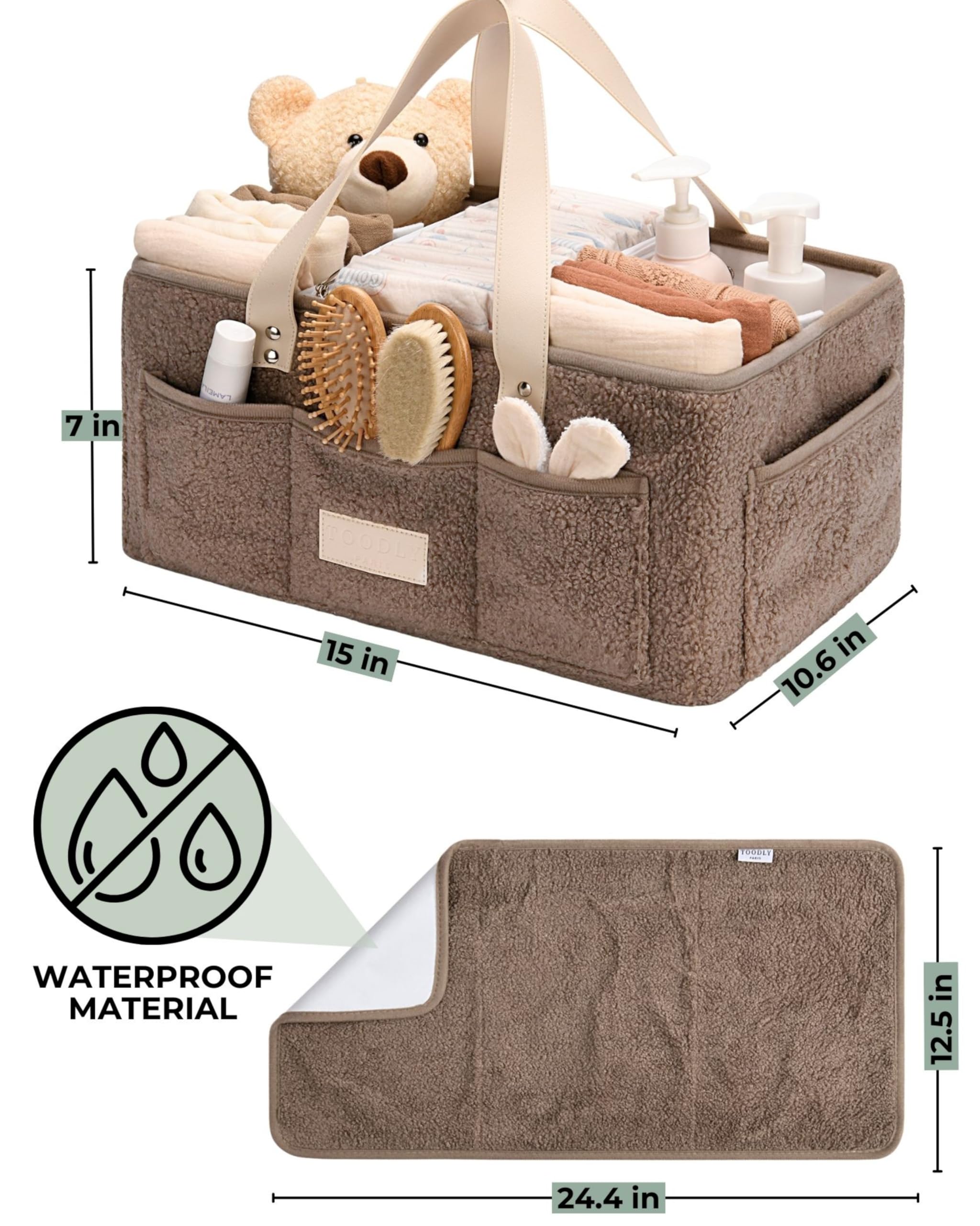 Toodly diaper caddy removable dividers with Velcro for quick customization