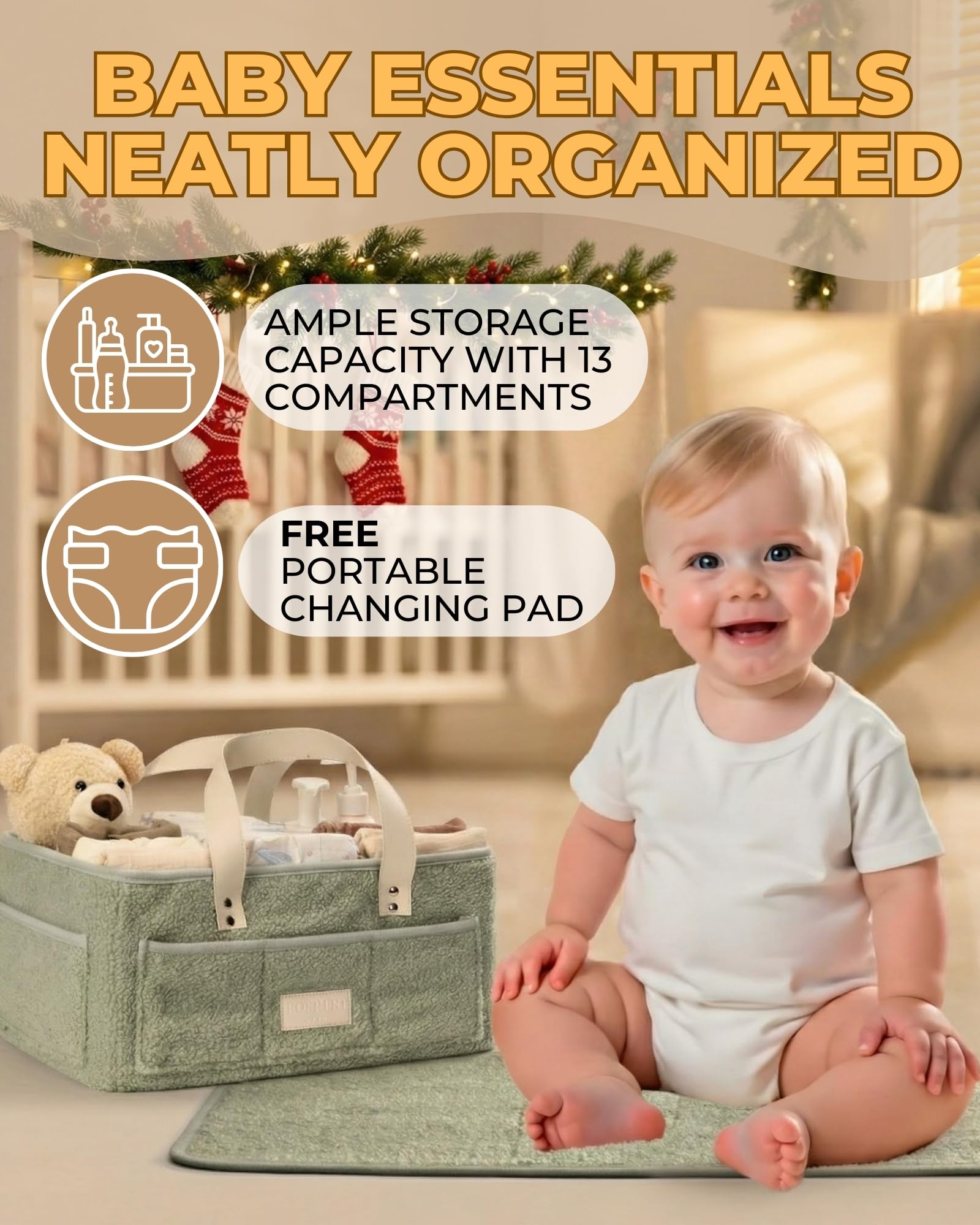 Toodly diaper caddy spacious compartments for diapers, wipes, bottles