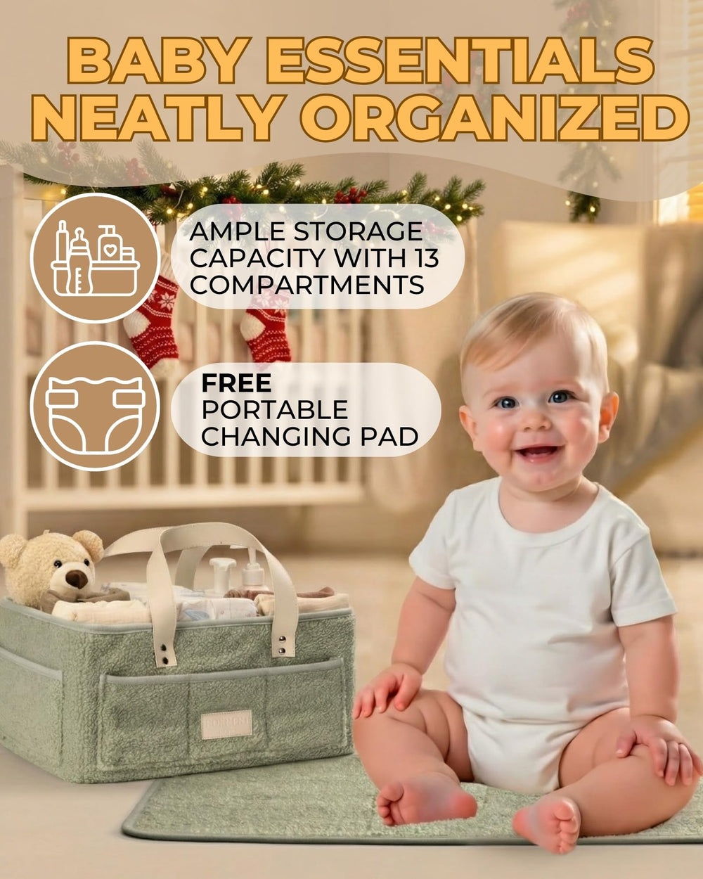 Toodly diaper caddy spacious compartments for diapers, wipes, bottles