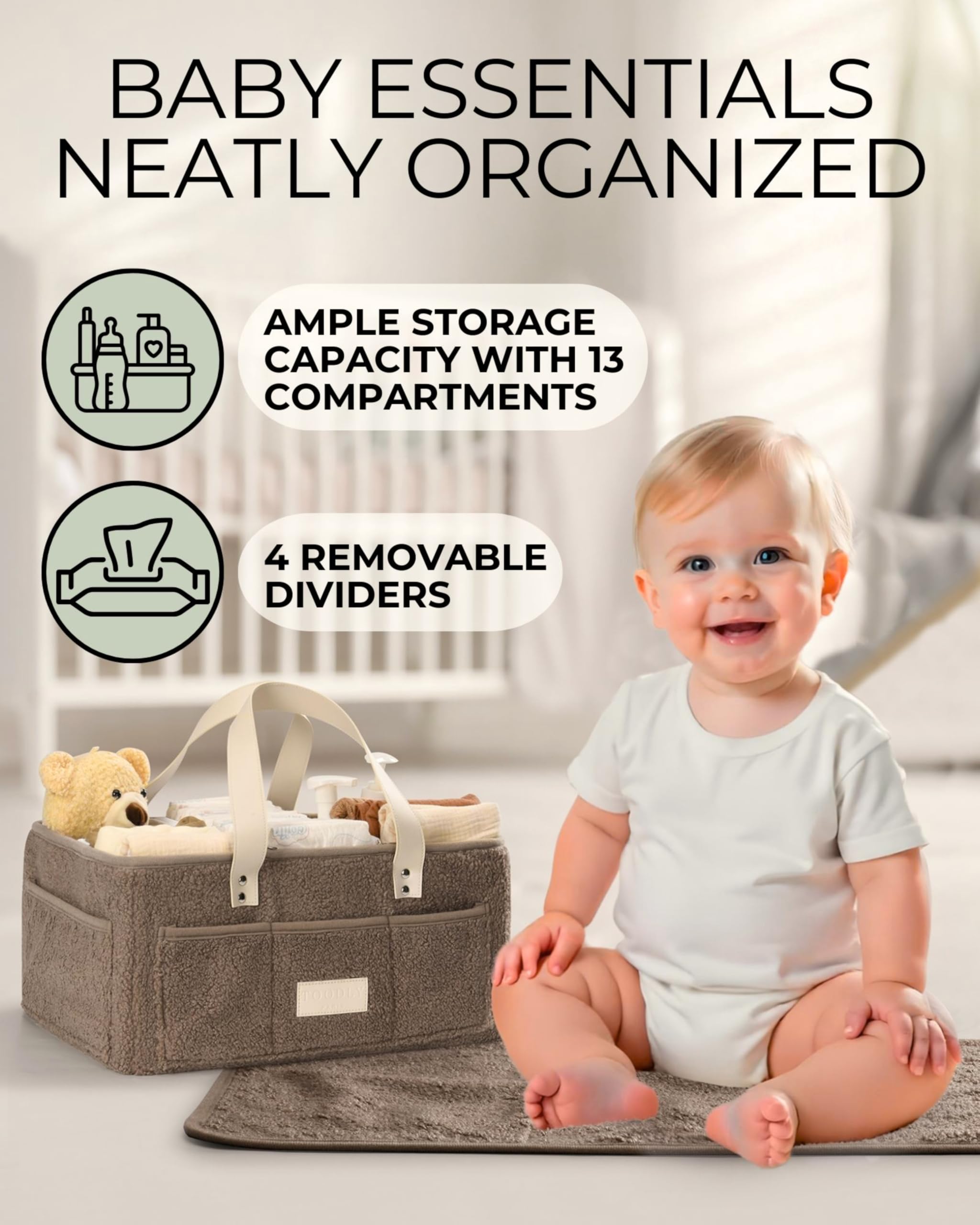 Toodly nursery organizer in teddy fleece adds cozy style