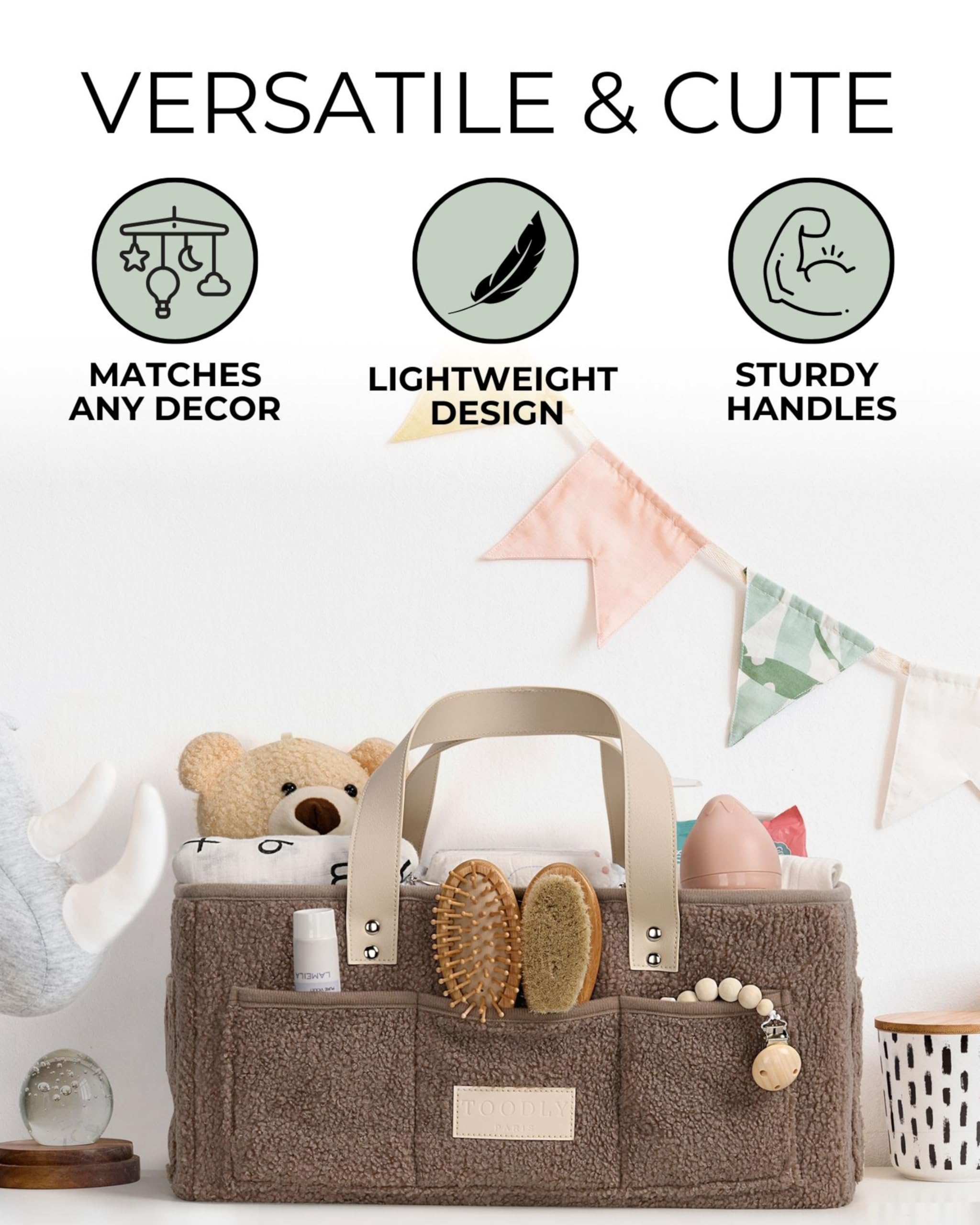 Toodly soft teddy material keeps the nursery cozy and inviting