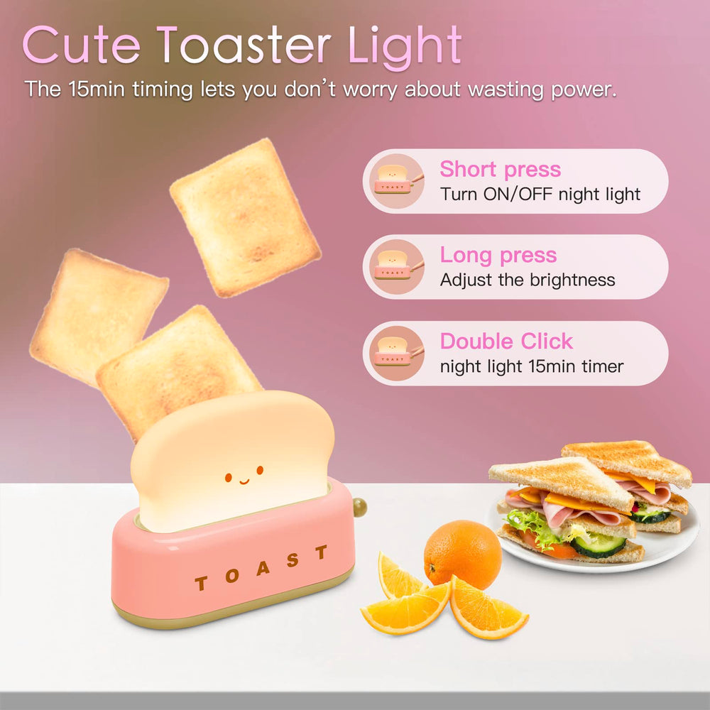 TOOGE Cute Toast Lamp on nightstand with gentle adjustable brightness for late-night reading