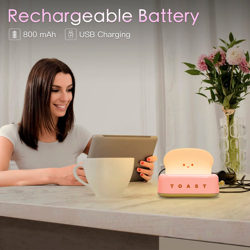 TOOGE Cute Toast Lamp USB-C charging enables portable use without constant plugging