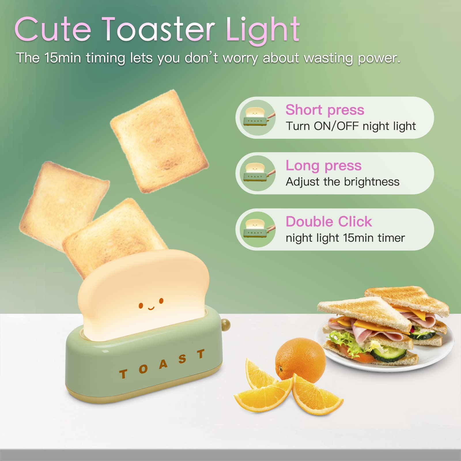 TOOGE toast lamp lit on nightstand creates soothing mood lighting for bedrooms