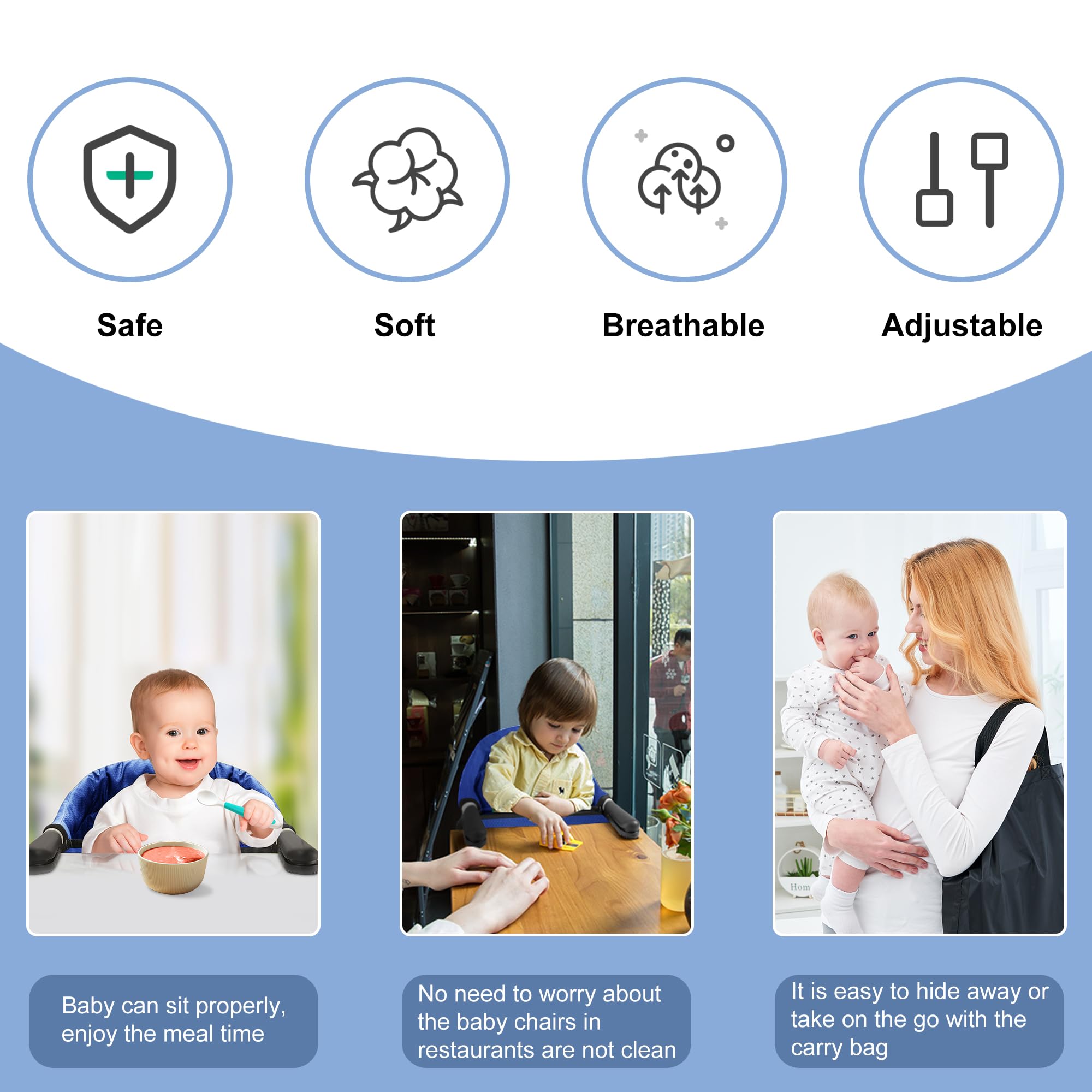 Toogel safety harness keeps baby securely seated during feeding sessions.