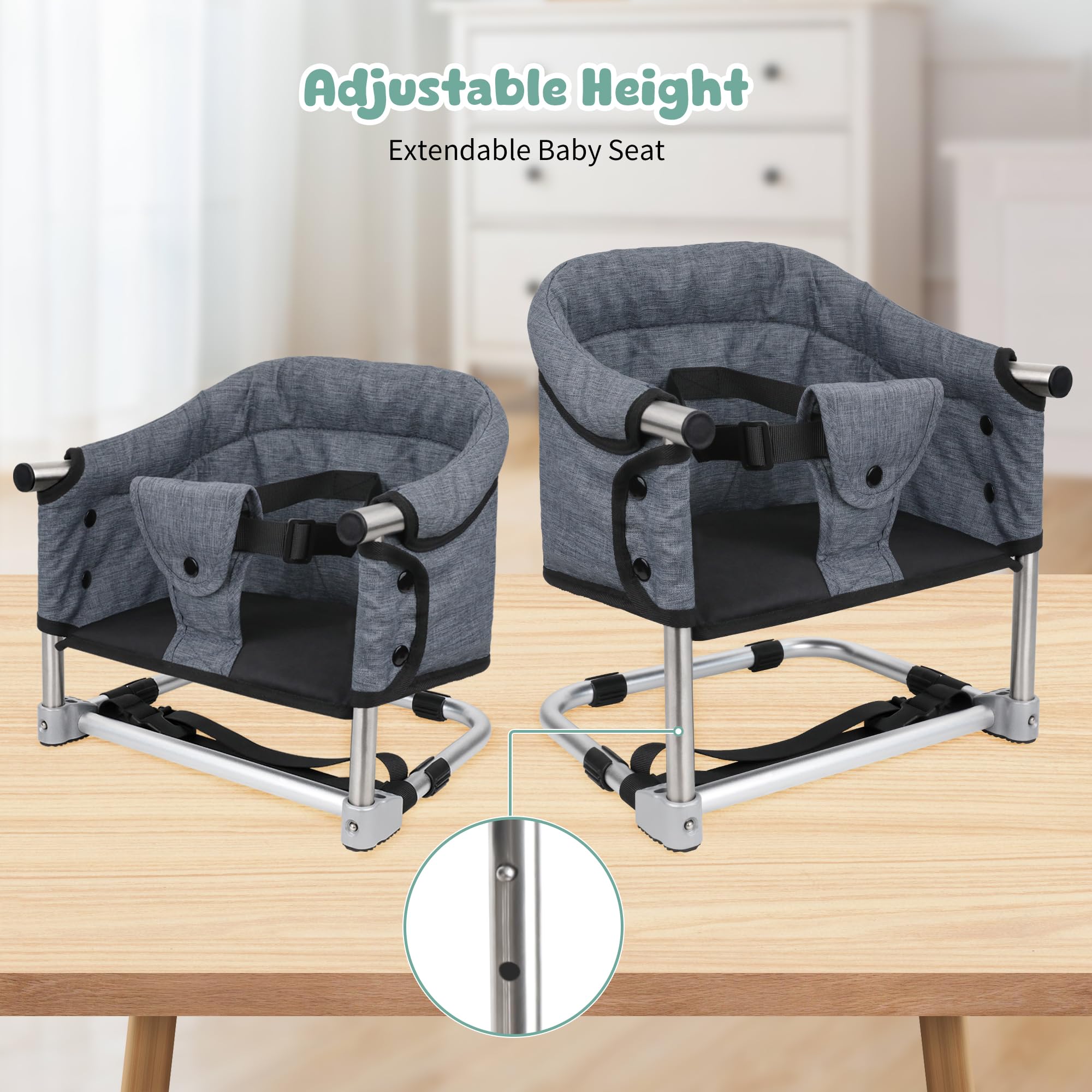 Toogel booster seat in use at dining table with child.