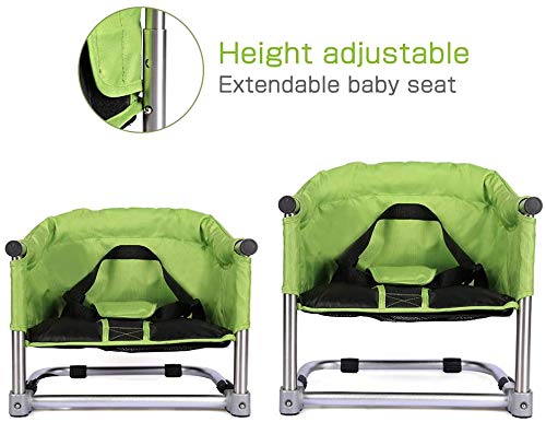 Toogel booster seat folded with travel bag ready for quick packing.