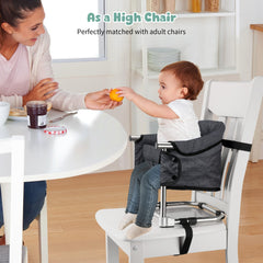 Toogel booster seat height-adjustable for level dining with caregivers.