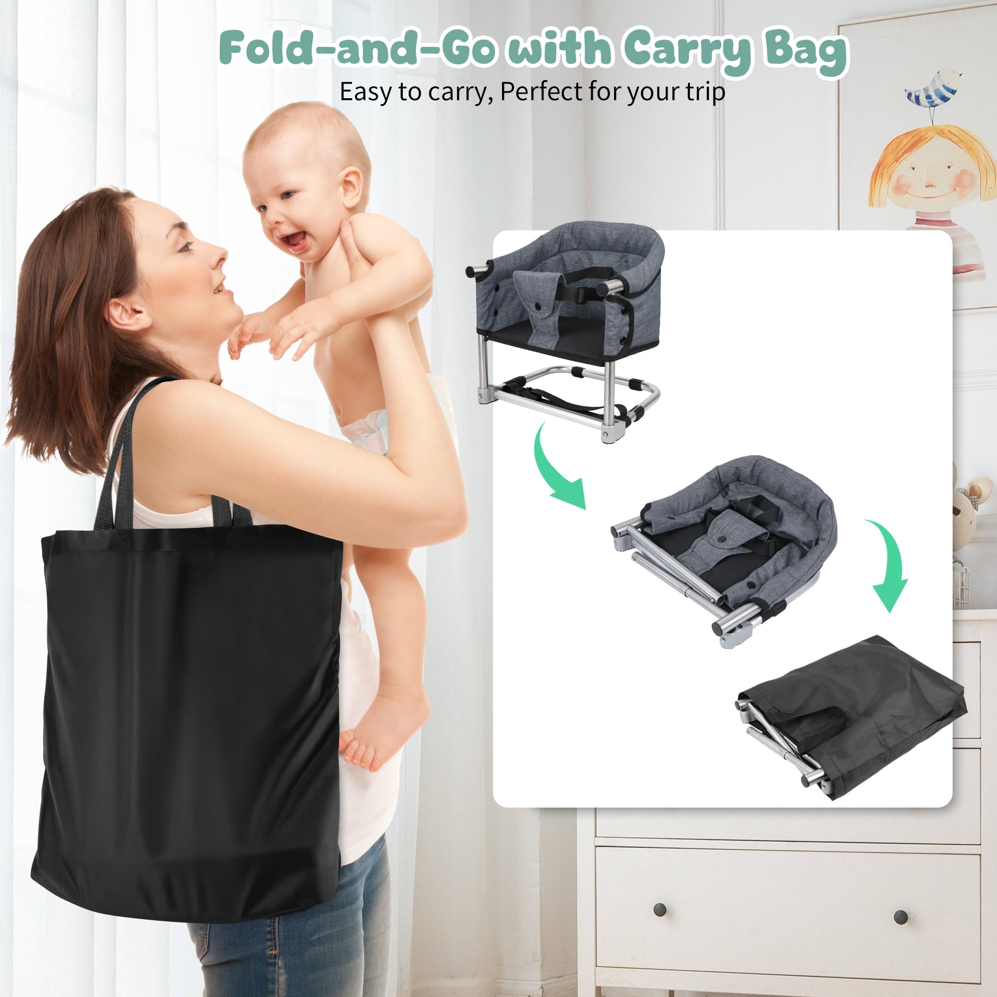 Toogel booster seat in use on chair keeps meals close and safe.