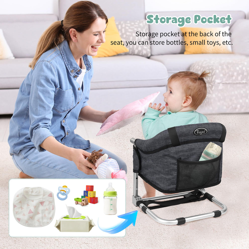Toogel booster seat with removable parts for easy cleaning and storage.