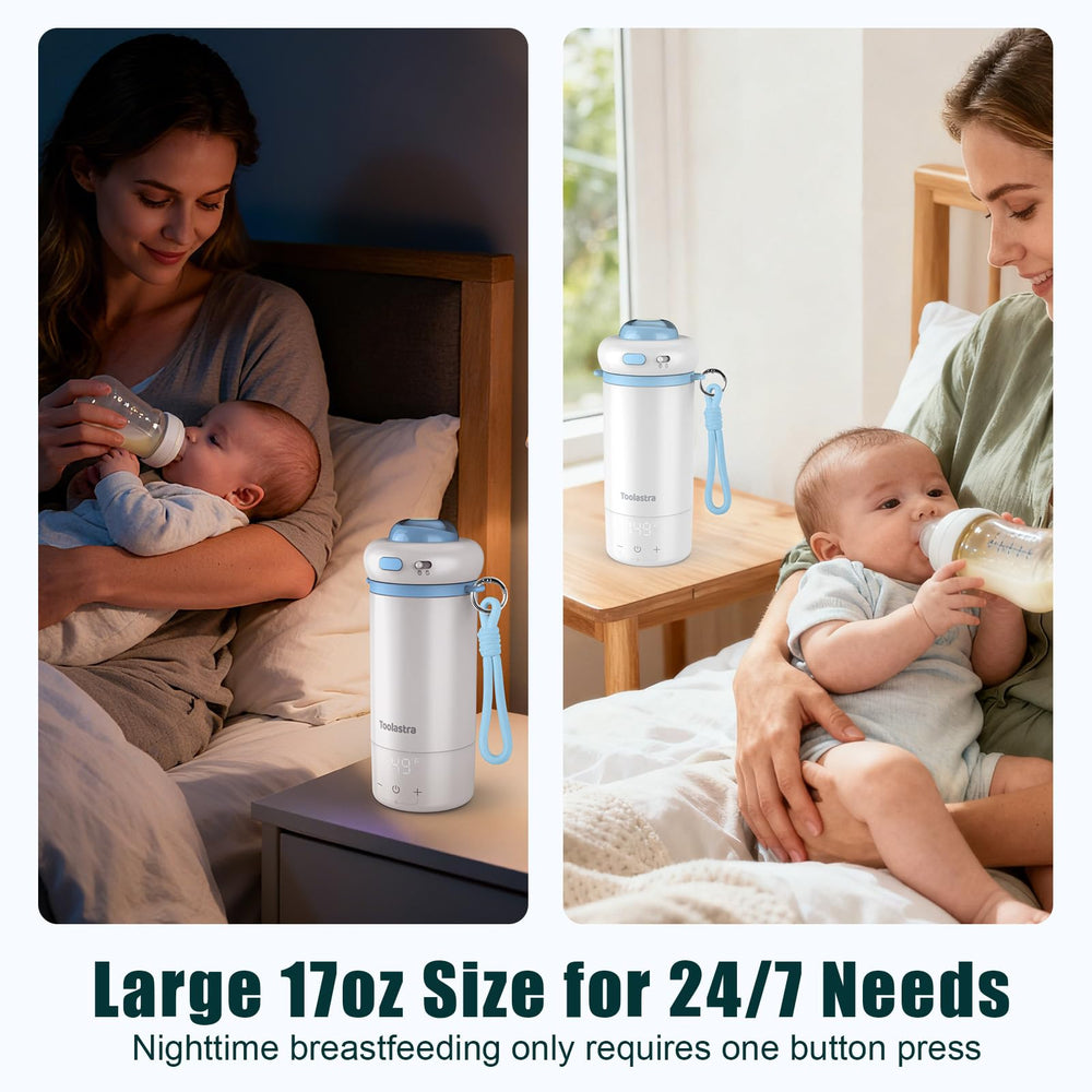 Toolastra warmer includes child safety lock for caregiver confidence.