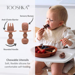 Tooshka baby utensil set 6pc anti-choke design supports safe feeding sessions.