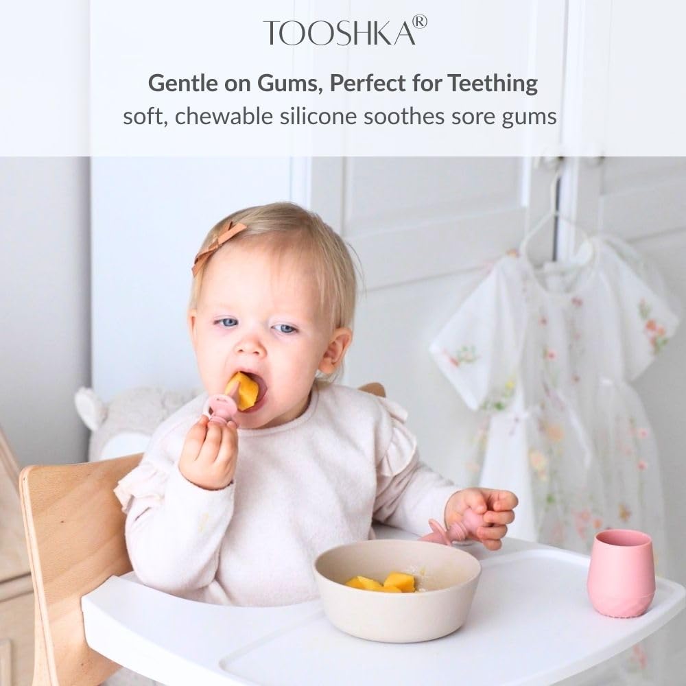 Tooshka baby utensil set 6pc BPA-free and safe for early nibbling.