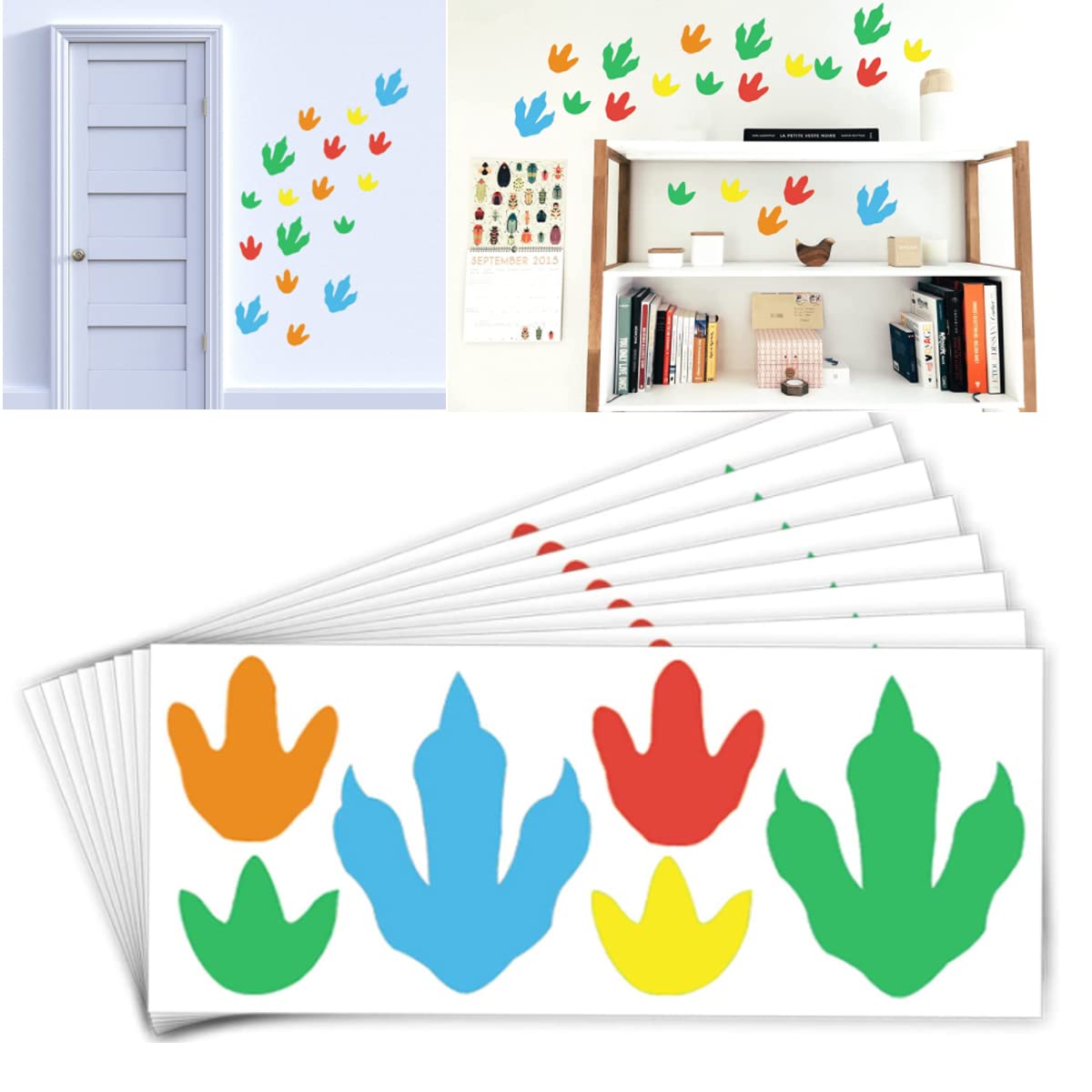 Top Label Dinosaur Footprints wall decals pack of 60 pieces for versatile decorating.