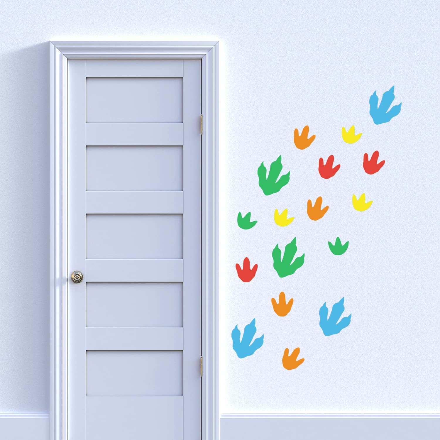 Top Label Dinosaur Footprints wall decals peel-and-stick for easy repositioning.