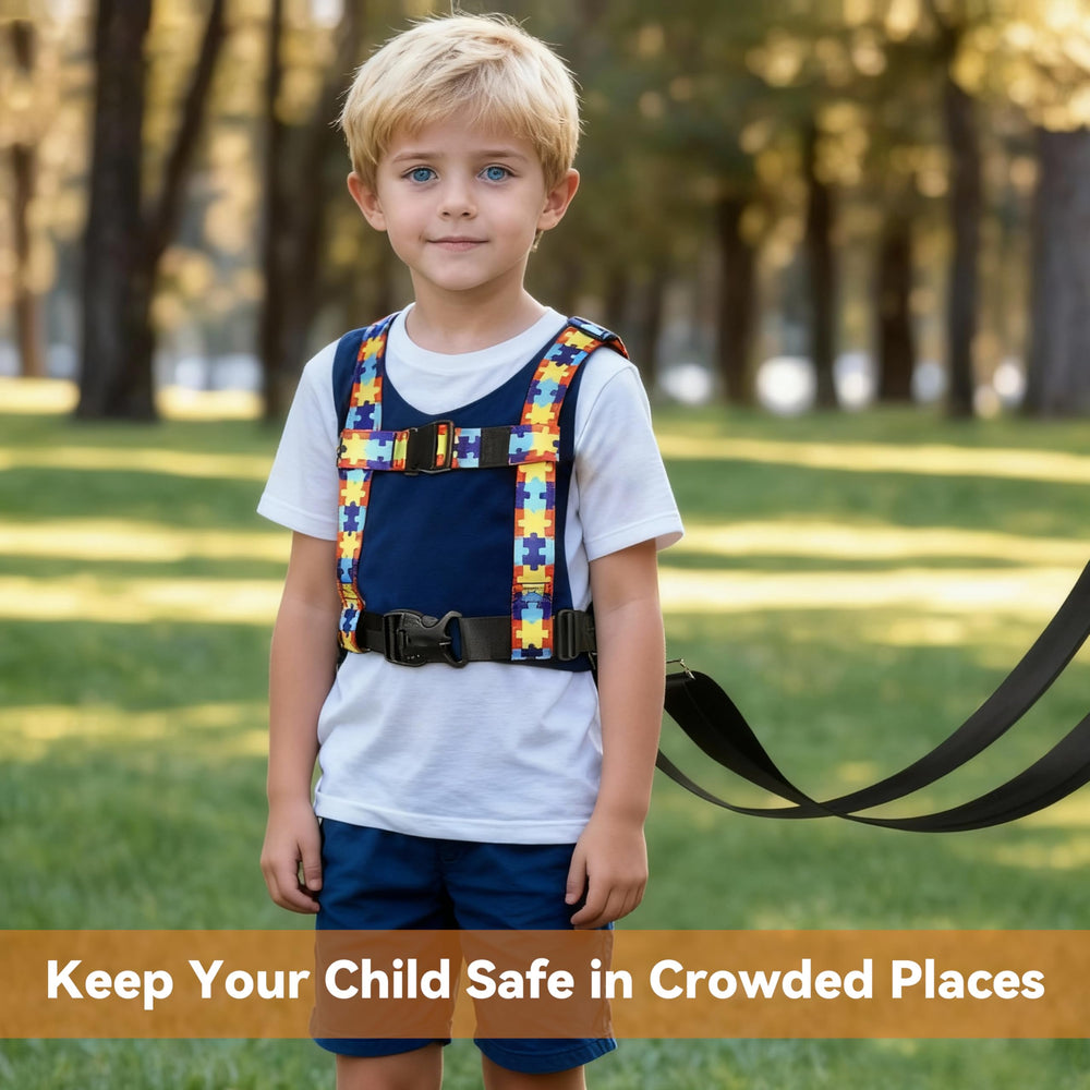 Topdatry Walking Safety Harness worn in a public setting during park outing.