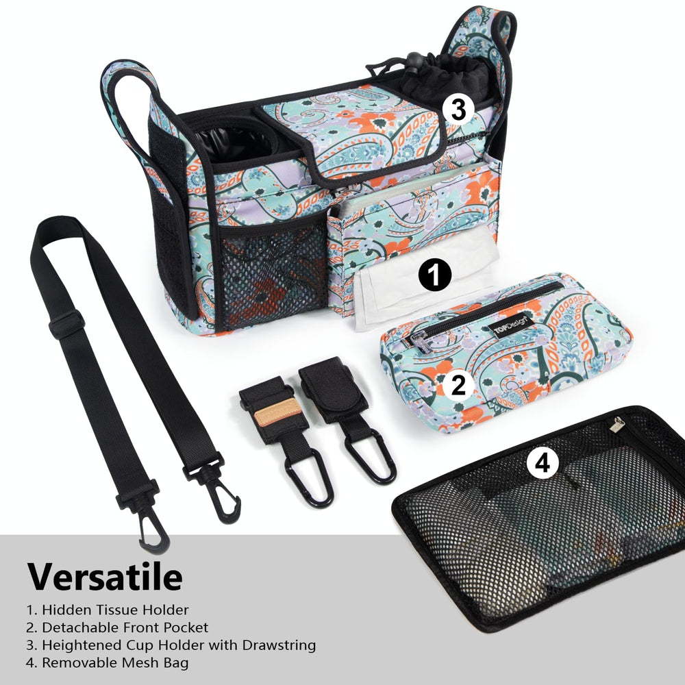 TOPDesign stroller organizer insulated cup holders keep bottles upright for quick reach.