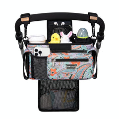 TOPDesign stroller organizer mesh bag adds on-the-go storage for baby clothes or diapers.
