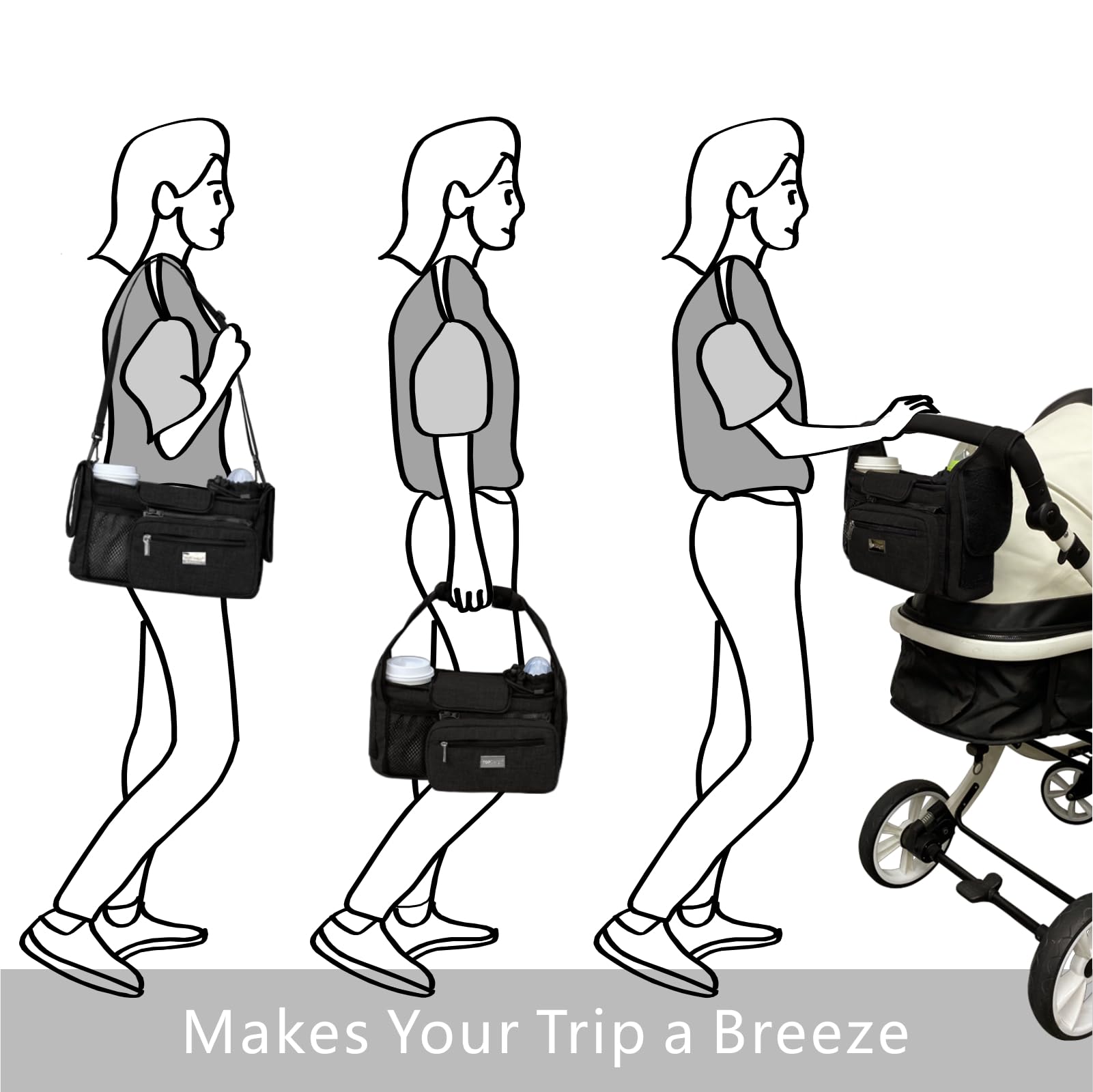 TOPDesign stroller organizer non-slip hooks secure it to a variety of strollers.