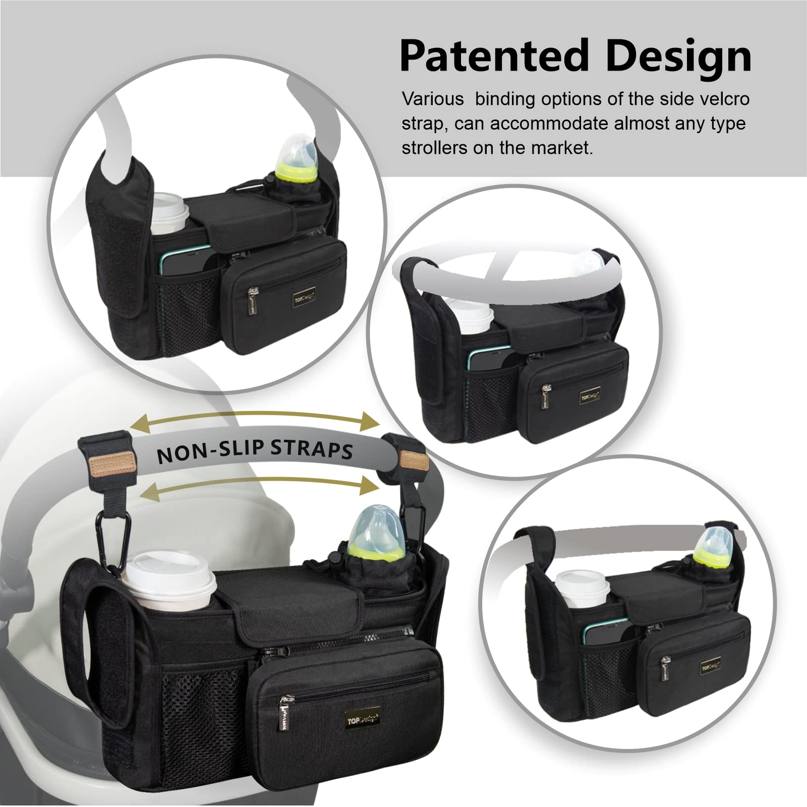 TOPDesign right-side heightened cup holder for taller bottle access
