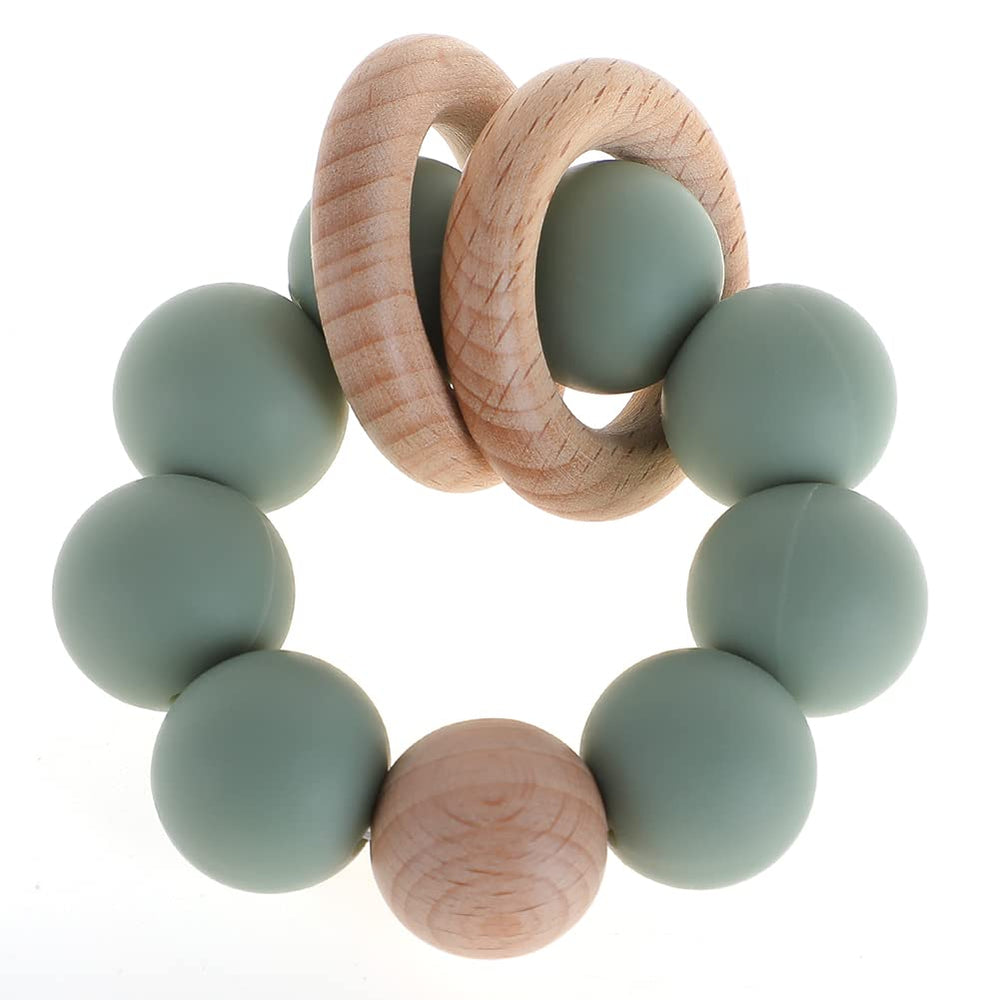 TopGomes silicone baby teether sage front view for soothing gums safely.