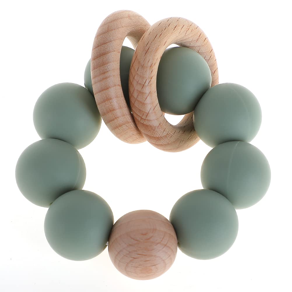 TopGomes silicone baby teether sage front view for soothing gums safely.