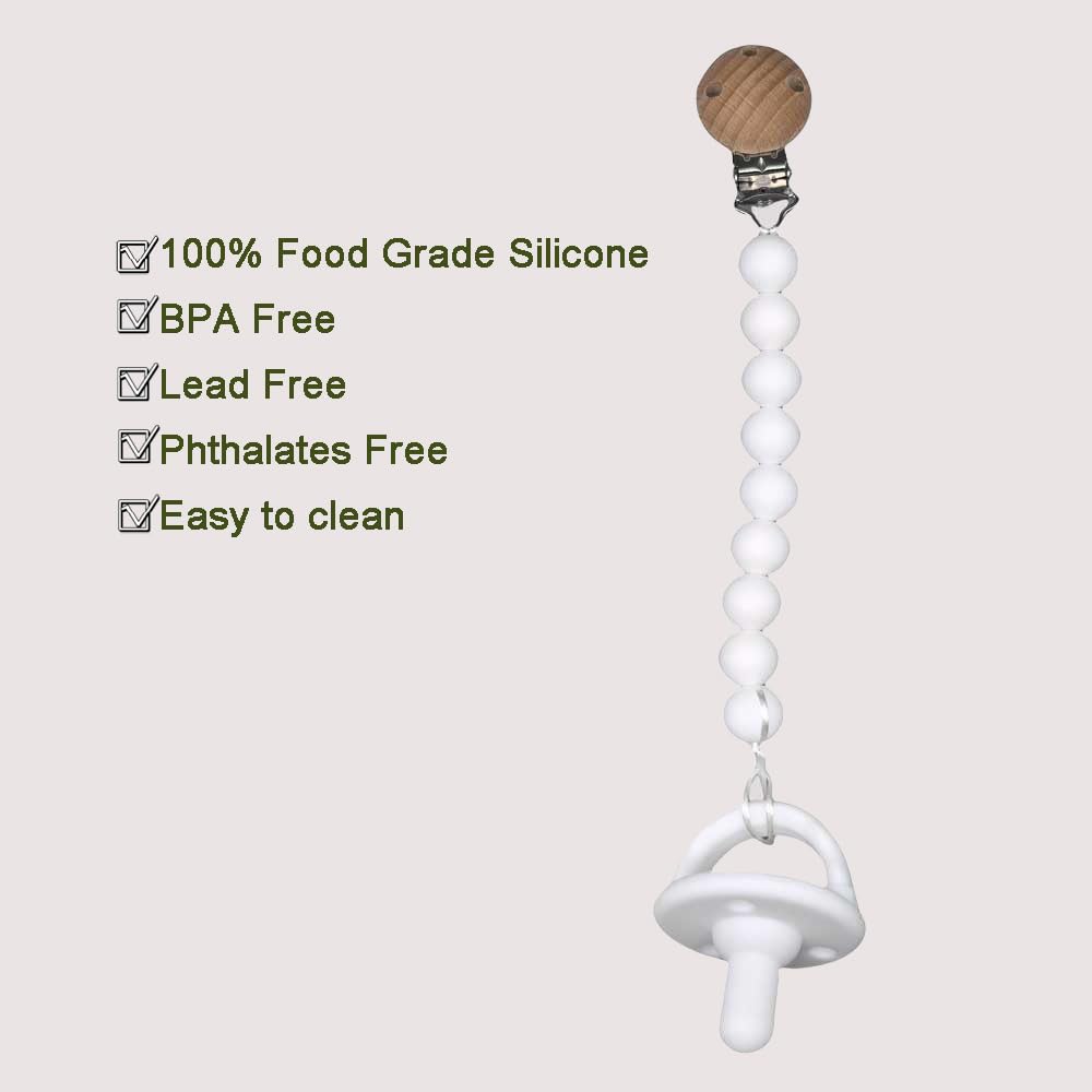 TopGomes pacifier clip on baby clothing keeps pacifier handy.
