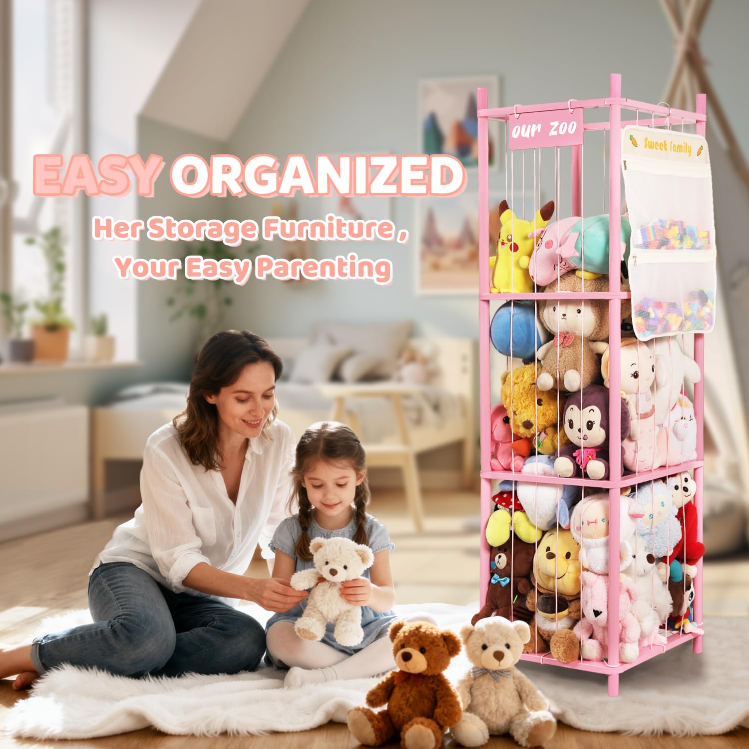 TOPHDY holds 30 to 40 plush toys, reclaiming floor space.