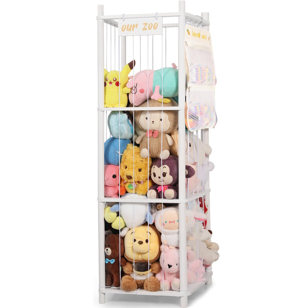 TOPHDY stuffed animal storage organizer wooden-zoo-cage keeps plush toys tidy and visually appealing.