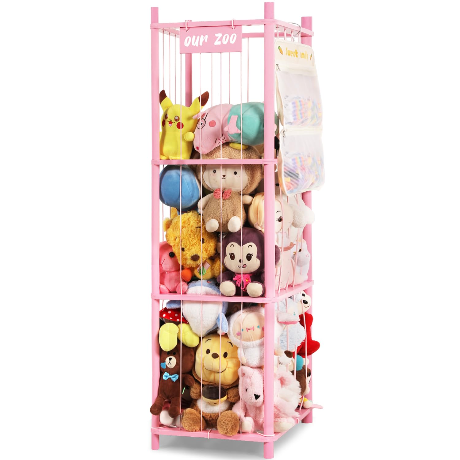 TOPHDY stuffed animal storage organizer zoo cage in pink offers easy plush toy access.