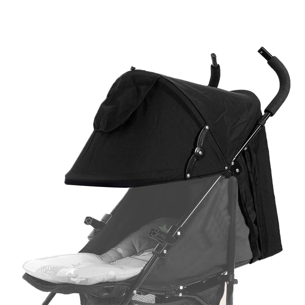TOPOQ universal stroller sun shade cover front view blocks sun for a comfortable ride.