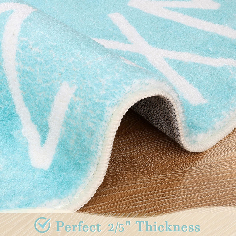 Topotdor teal rug with non slip backing for stable play on hard floors
