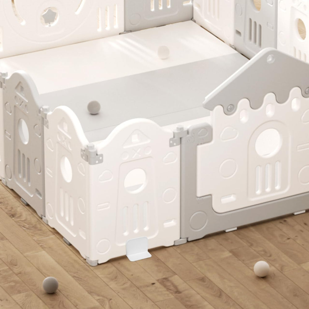 Topperfun anti-slip stabilizers keep the playpen steady on floors