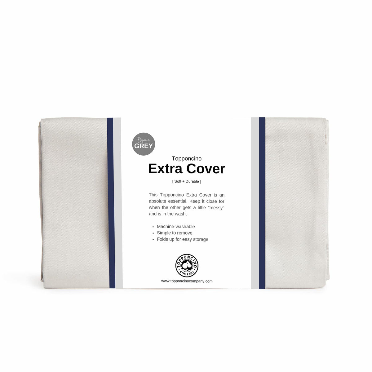 Topponcino Company Organic Topponcino Extra Cover Grey front view shows soft brushed cotton for gentle everyday comfort