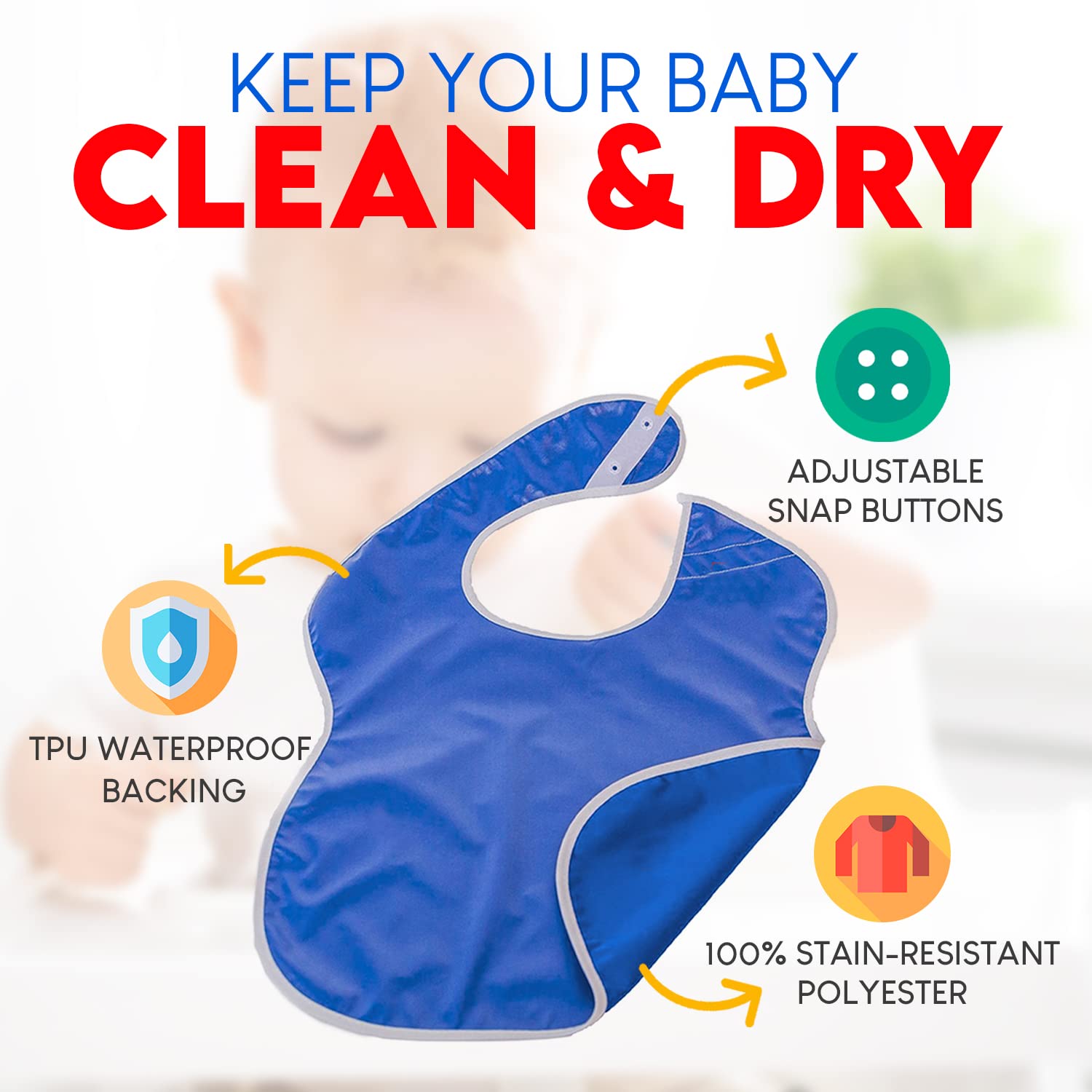 Toppy Toddler lightweight waterproof bib keeps liquids from soaking clothes.