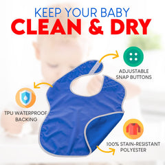 Toppy Toddler lightweight waterproof bib keeps liquids from soaking clothes.