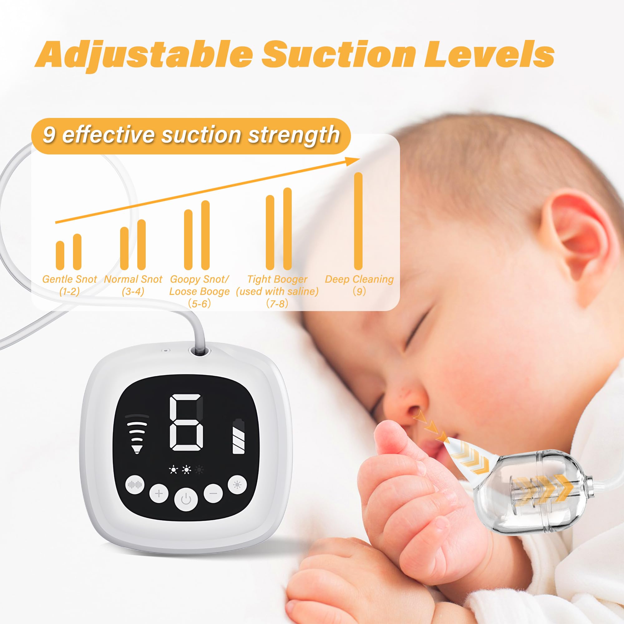 TopQuaFocus nasal aspirator with 9-level suction control for customizable relief.