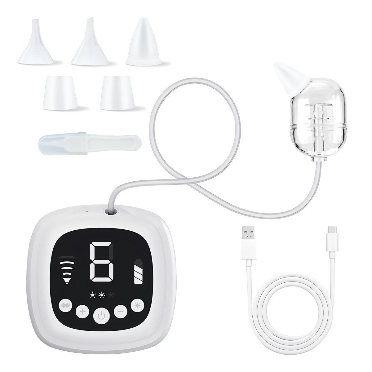 TopQuaFocus electric baby nasal aspirator front view for gentle nasal cleansing.