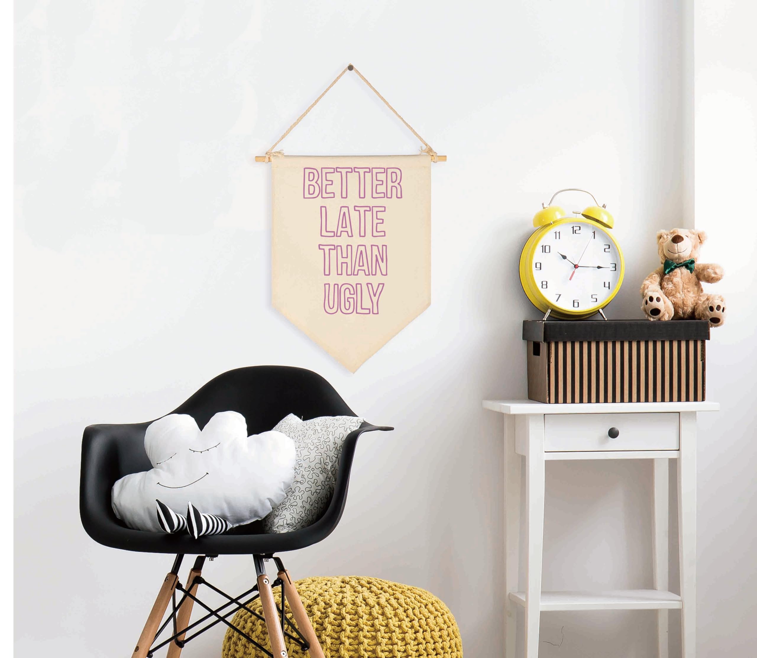 Topthink banner flag pennant beige styled in living room adds playful preppy appeal