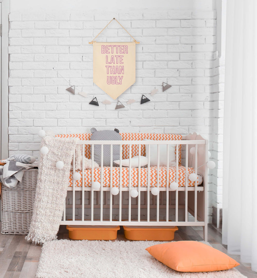 Topthink banner flag pennant beige in a nursery creates a warm, inviting vibe