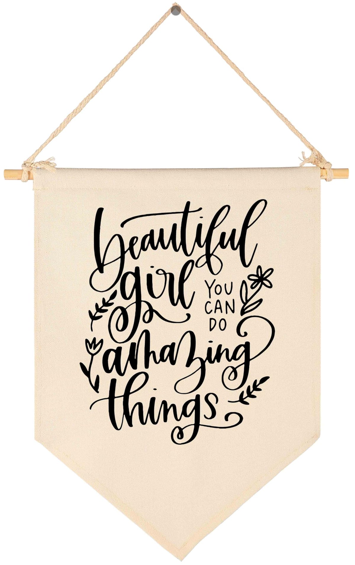 Topthink Beautiful Girl Banner on cotton canvas with natural beige texture for nursery decor.